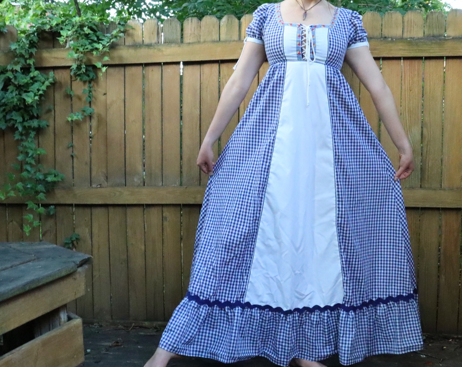 1970s Rare Gunne Sax Black Label Blue Gingham Prairie Dress size 13