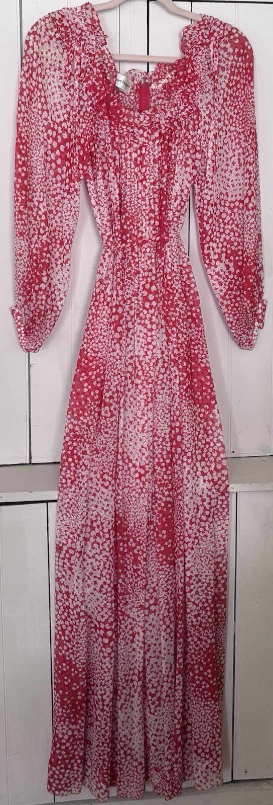 Lovely ALBERT NIPPON Red White Chiffon Semi Sheer Maxi Dress ILGWU Size 14