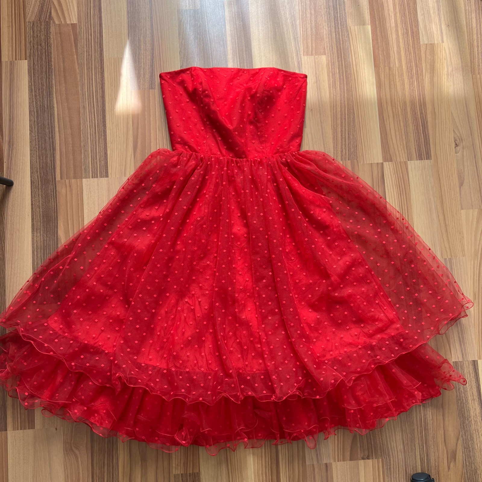 1980s VERA MONT Red Strapless Dress 80s Does 50s Tulle Cocktail Party Rockabilly