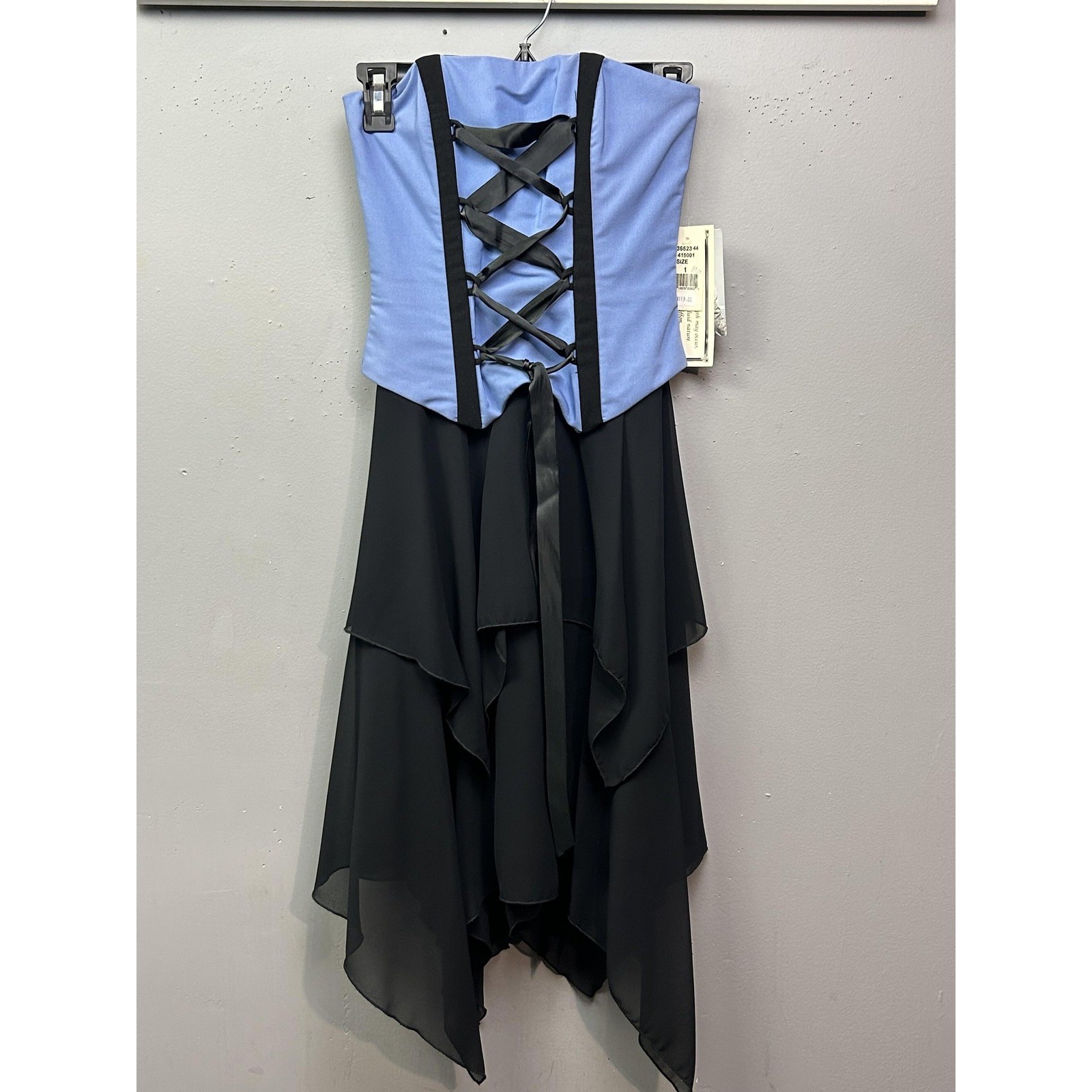 Jessica McClintock Dress Womens 1 Blue Black Corset Lace Up Handkerchief Hem