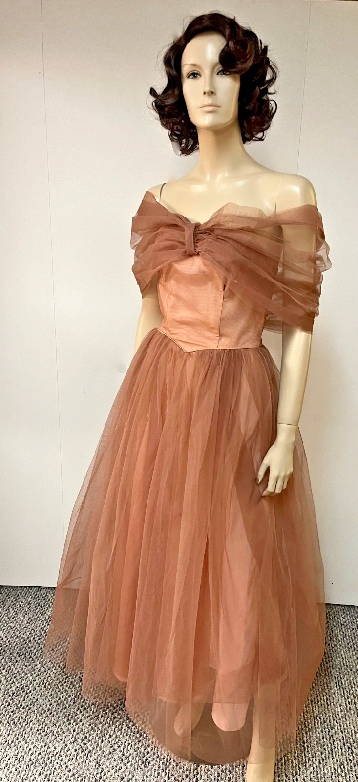 Vintage 1950s Copper Netting Caped Neckline Nylon Cocktail Dress Bust 34 AS IS