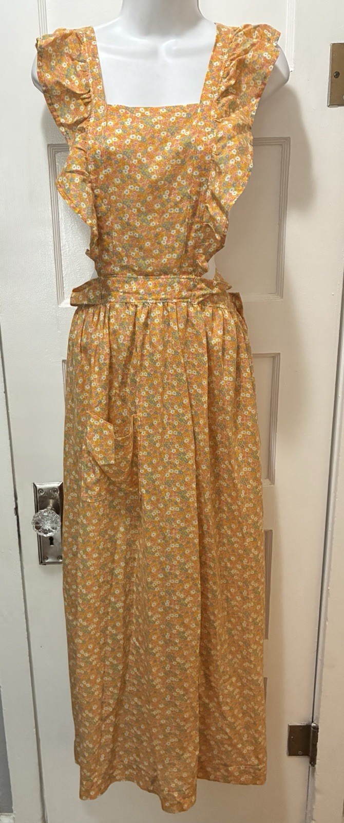 VTG 70s Gunne Style Prairie Cottage Core Hippie Festival Folk Apron Sun Dress XS
