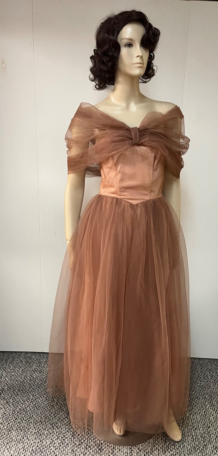 Vintage 1950s Copper Netting Caped Neckline Nylon Cocktail Dress Bust 34 AS IS