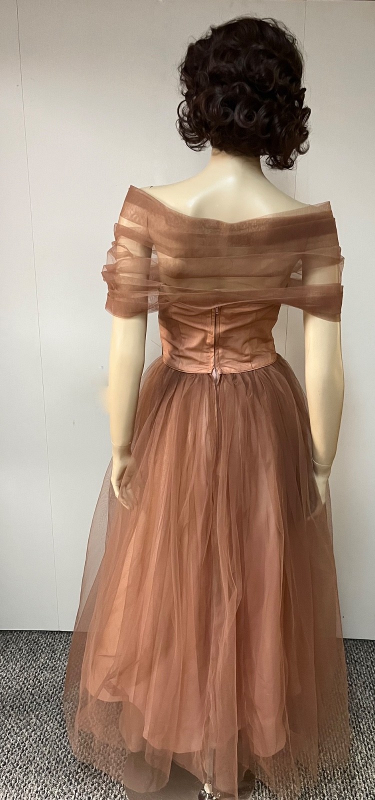 Vintage 1950s Copper Netting Caped Neckline Nylon Cocktail Dress Bust 34 AS IS