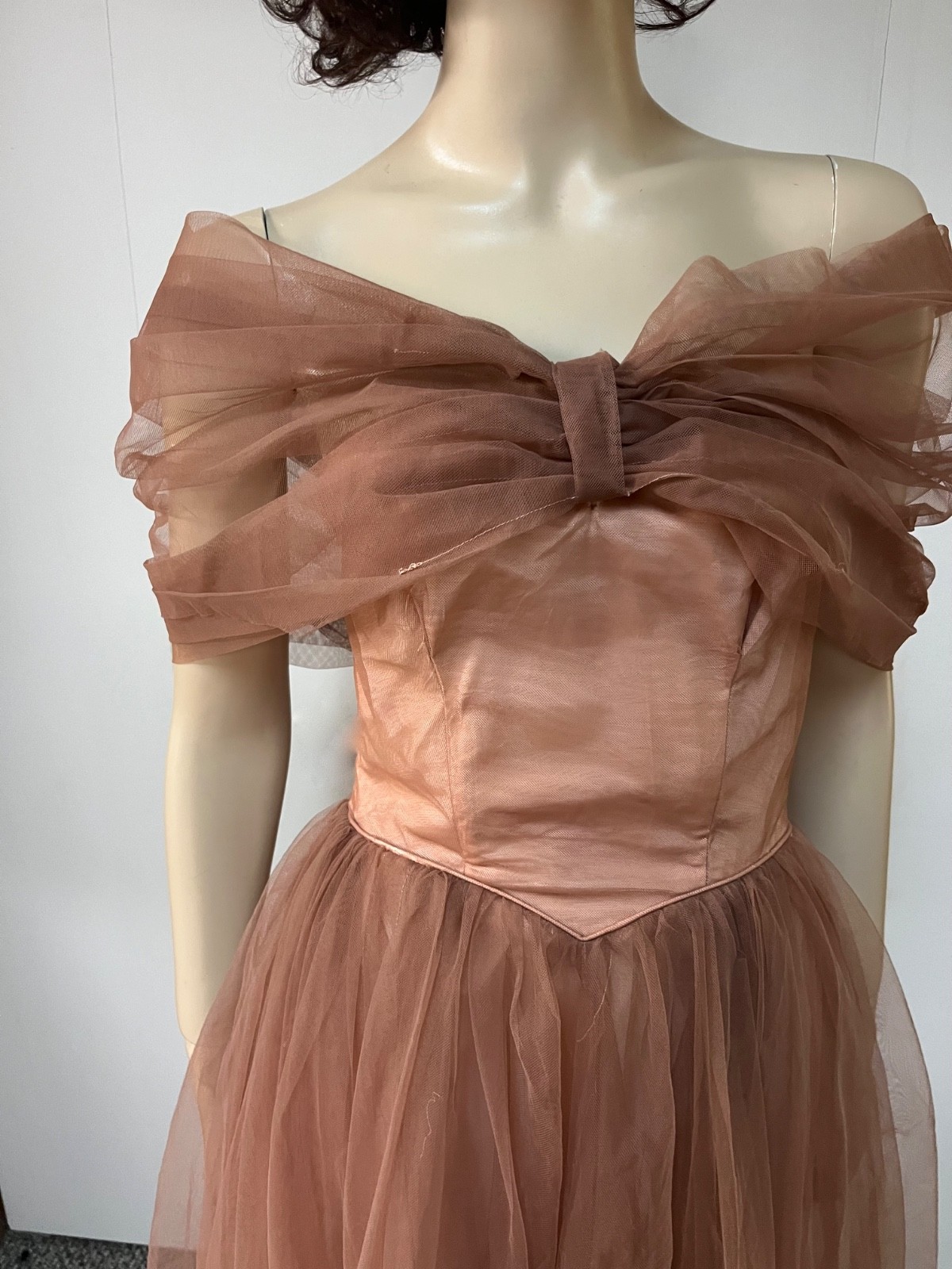 Vintage 1950s Copper Netting Caped Neckline Nylon Cocktail Dress Bust 34 AS IS