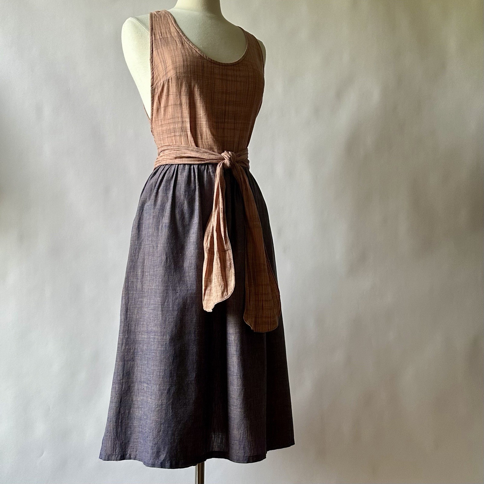 Vintage 70s Carol Horn Habitat Cotton Ikat Apron Wrap Dress Rare! M/L