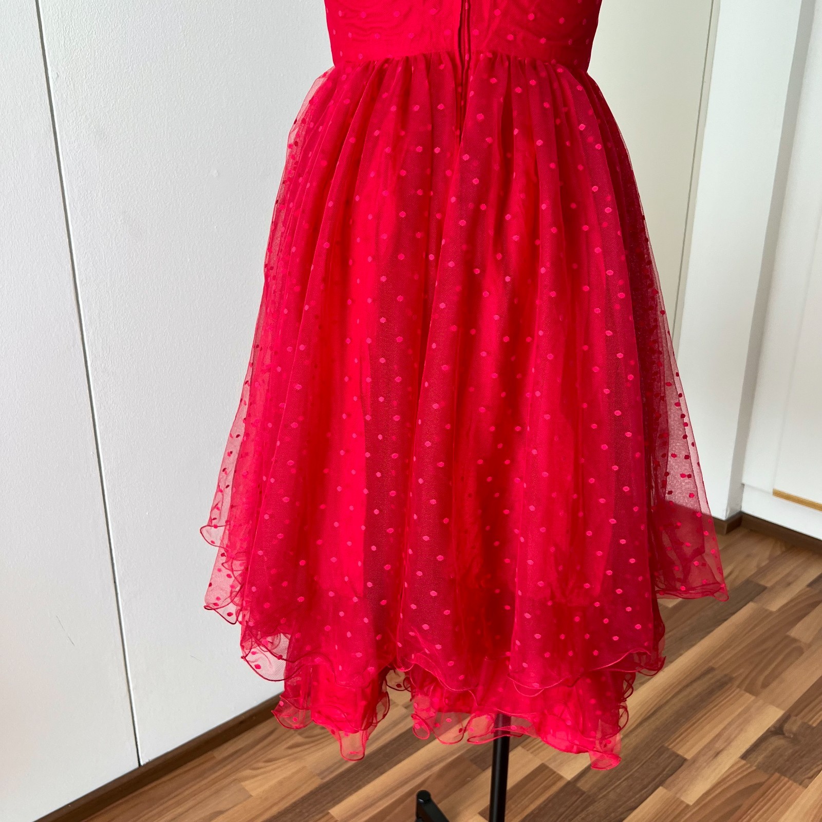 1980s VERA MONT Red Strapless Dress 80s Does 50s Tulle Cocktail Party Rockabilly