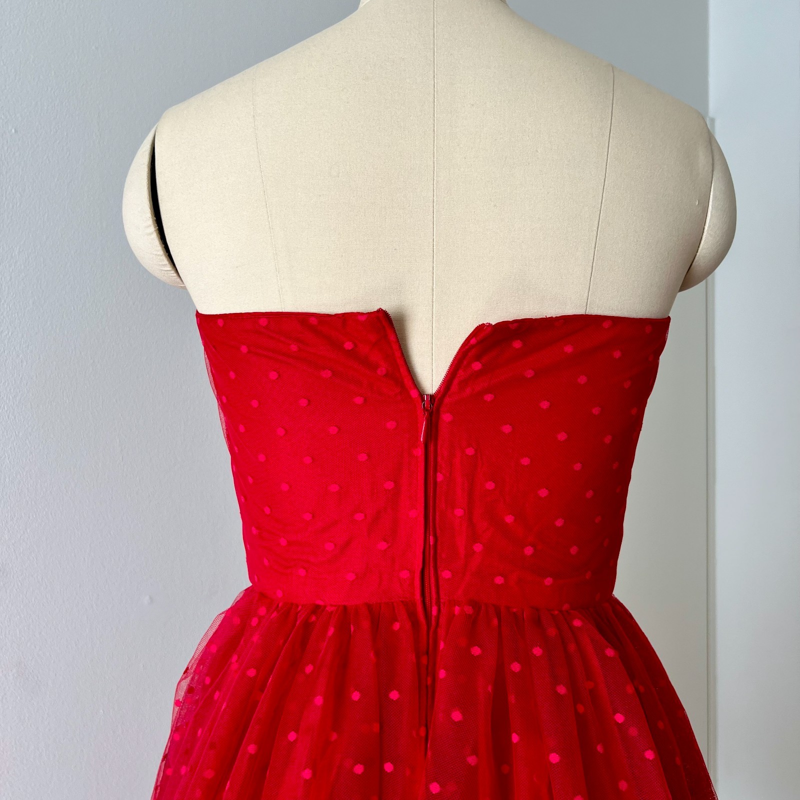 1980s VERA MONT Red Strapless Dress 80s Does 50s Tulle Cocktail Party Rockabilly