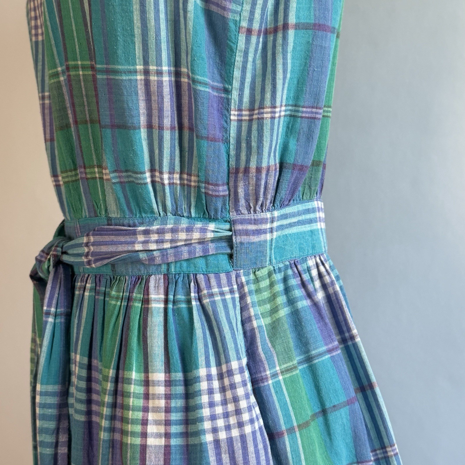 Vintage Cotton Madras Plaid Wrap Dress by Britches Crossover V Back Size 4/6