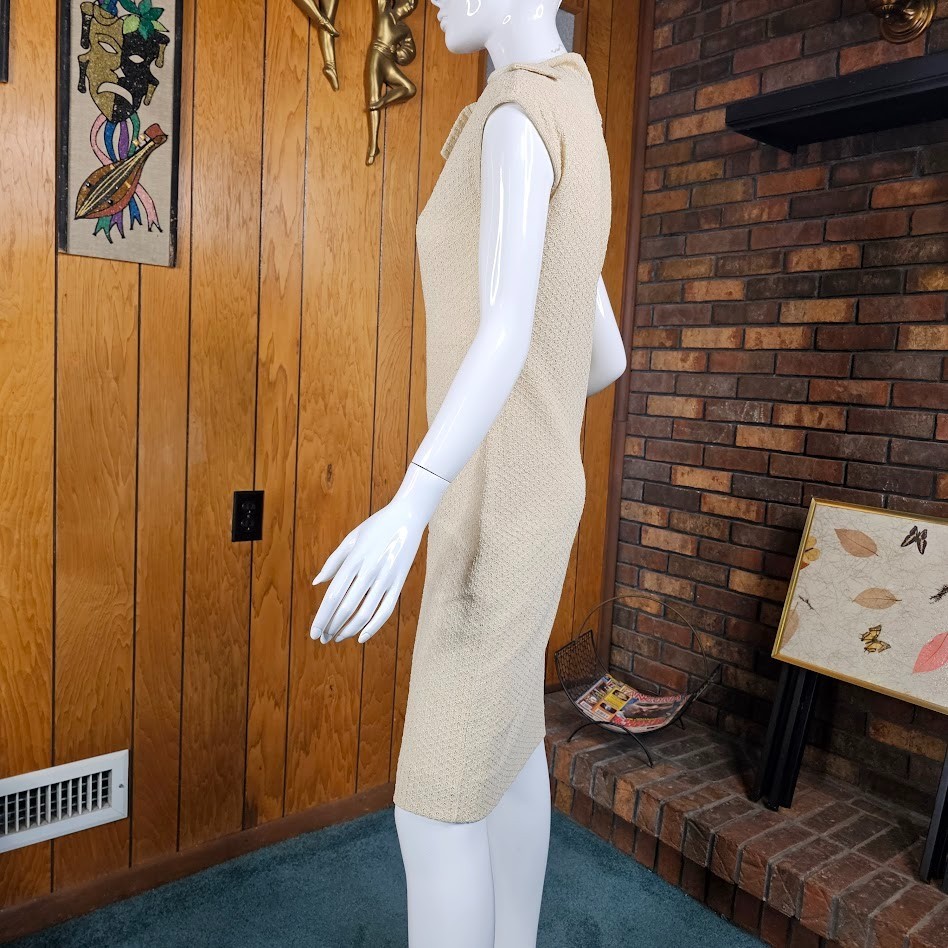 Vtg 70s Rontini Chunky Knit Sheath Bow Detail Crew Neck Sweater Wiggle Dress S/M