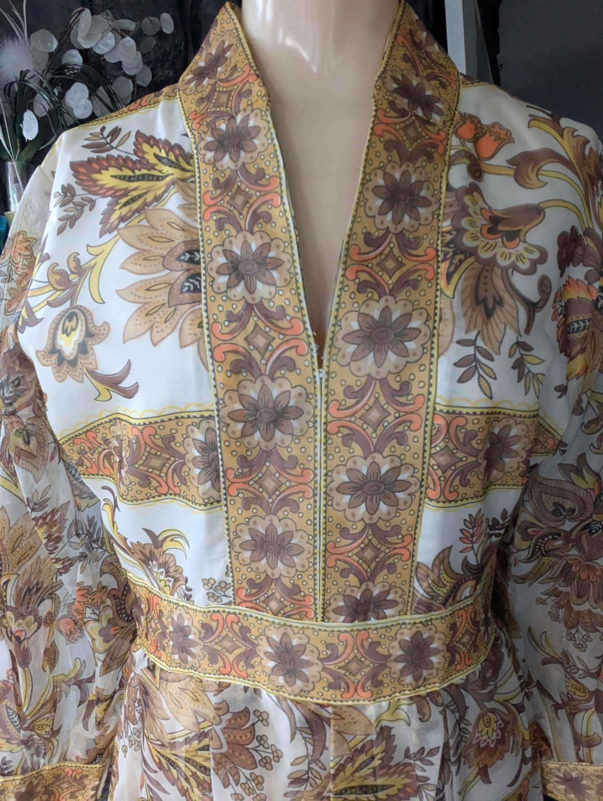 Avalon Classics VTG 1970’s Hostess Dress Maxi Empire Waist Sheer Floral Sz 12/14