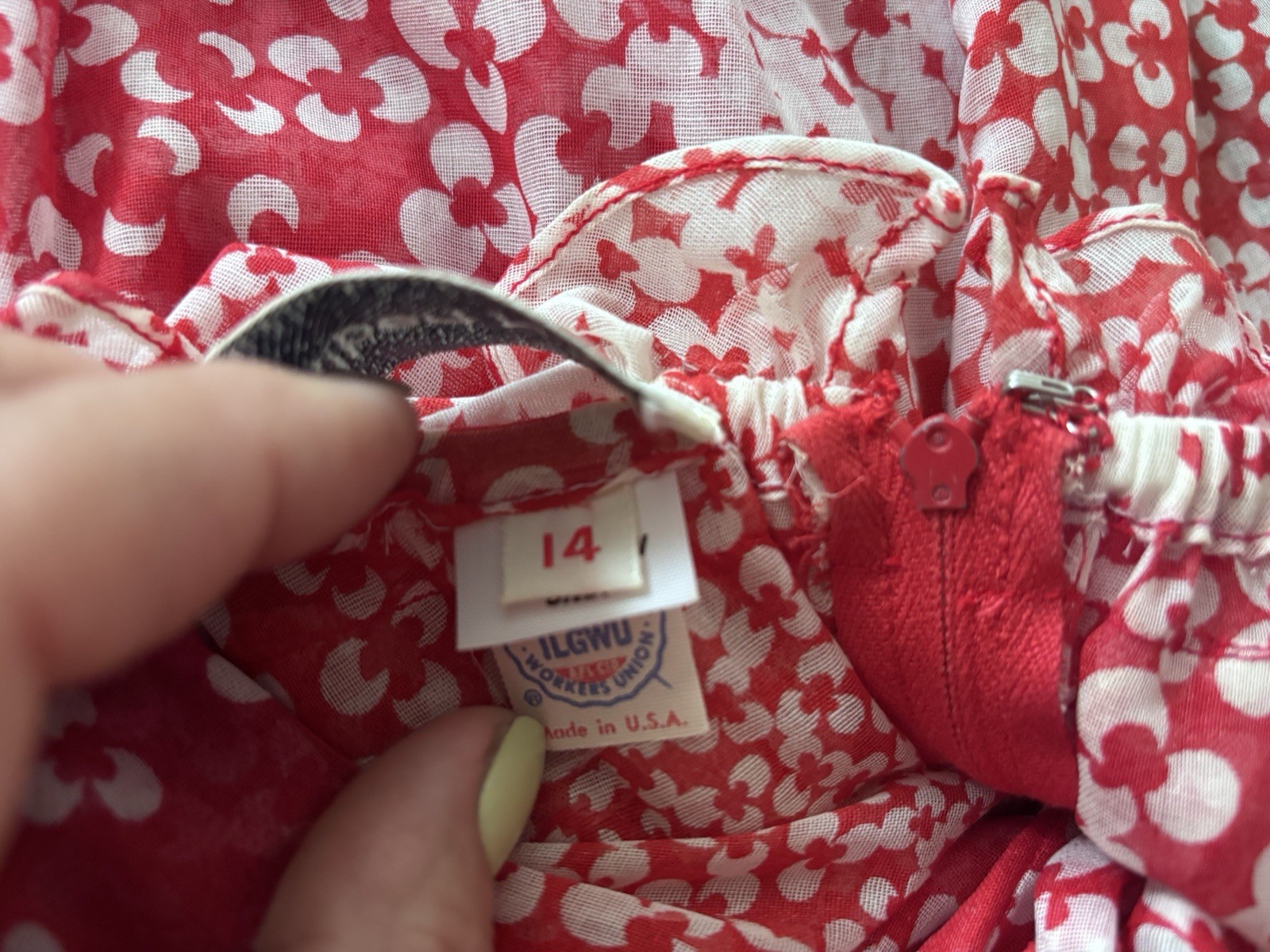 Lovely ALBERT NIPPON Red White Chiffon Semi Sheer Maxi Dress ILGWU Size 14