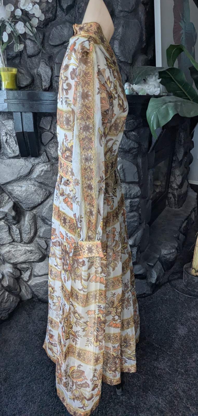 Avalon Classics VTG 1970’s Hostess Dress Maxi Empire Waist Sheer Floral Sz 12/14