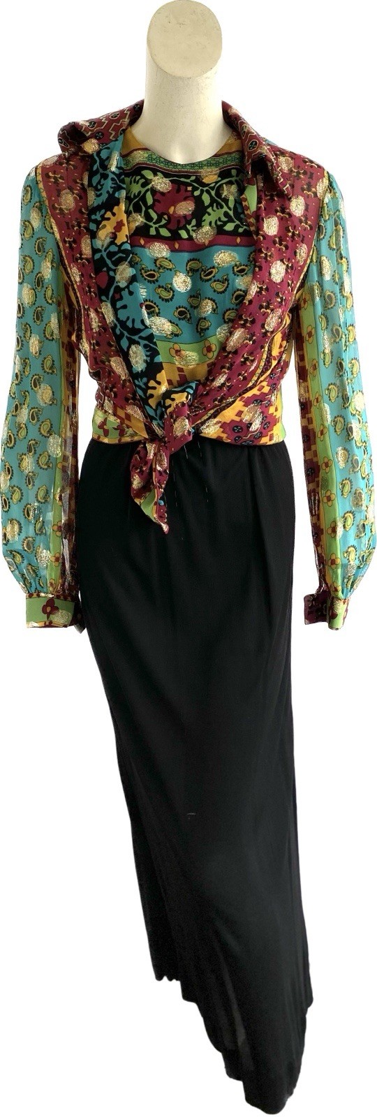 Vintage 1970s Rodrigues Long Maxi Dress Glam Rock Glitter w/ Wrap Top Jacket