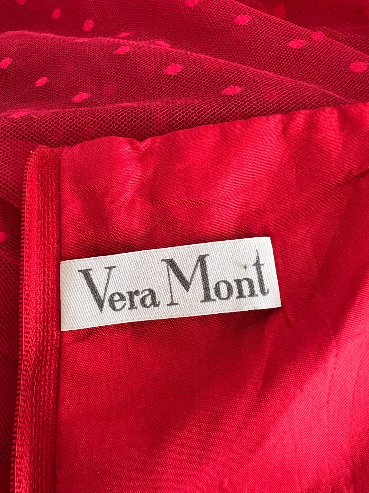 1980s VERA MONT Red Strapless Dress 80s Does 50s Tulle Cocktail Party Rockabilly
