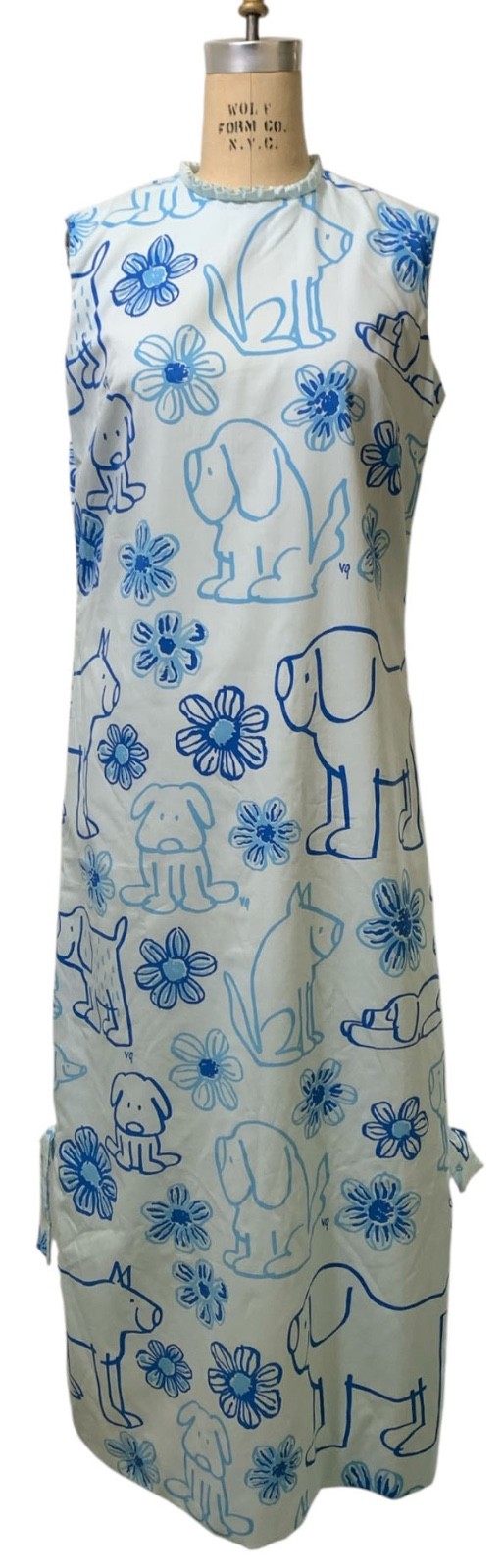 VESTED GENTRESS Vintage 70s Women’s Rare Maxi Dress – Sz L – Blue Dogs Flowers