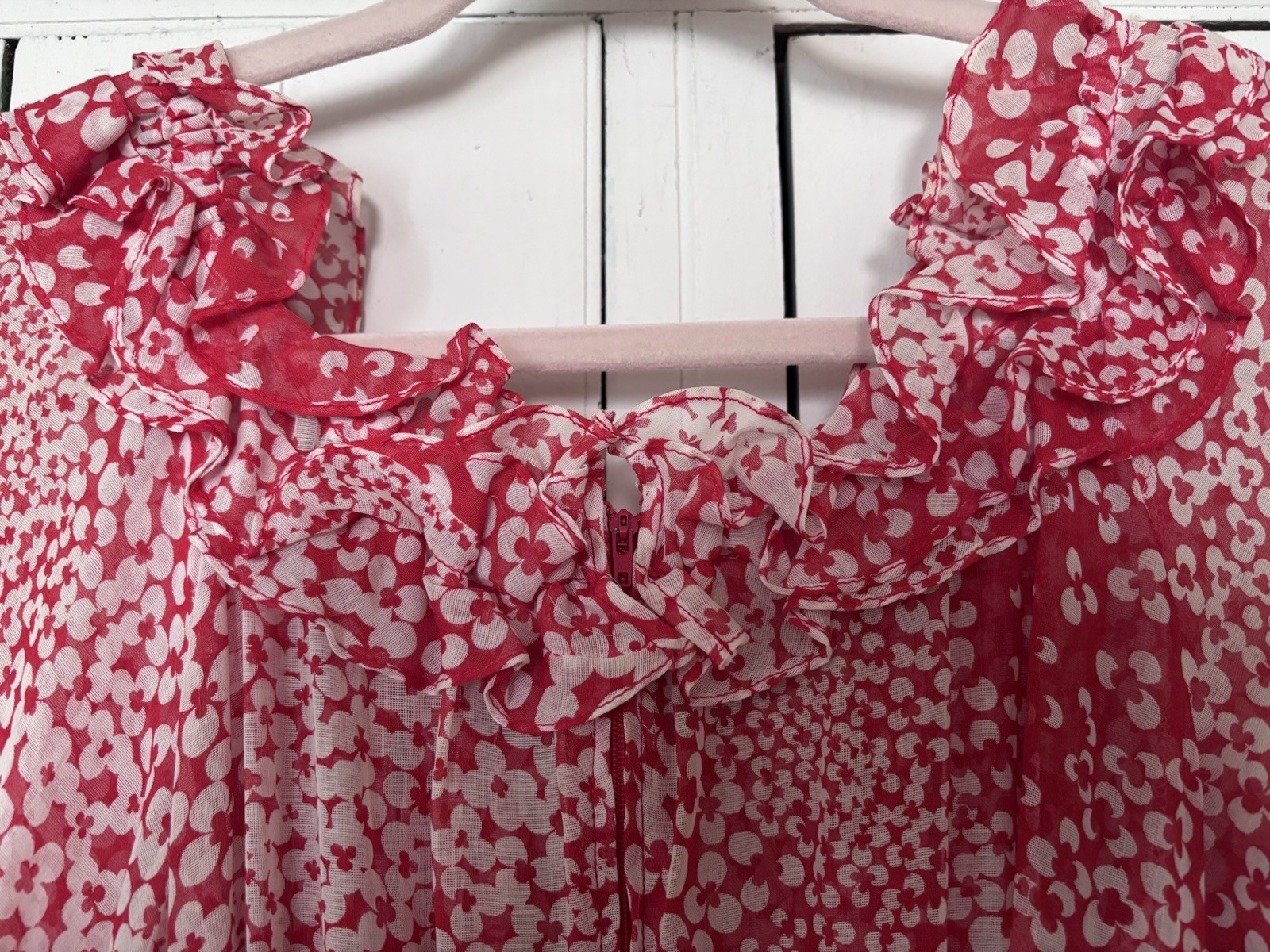 Lovely ALBERT NIPPON Red White Chiffon Semi Sheer Maxi Dress ILGWU Size 14