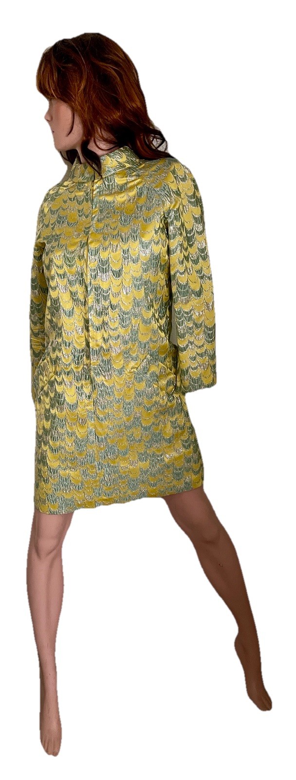 VINTAGE 1960s Deco Inspired Brocade Metallic TAILORED SHORT DRESS Medium
