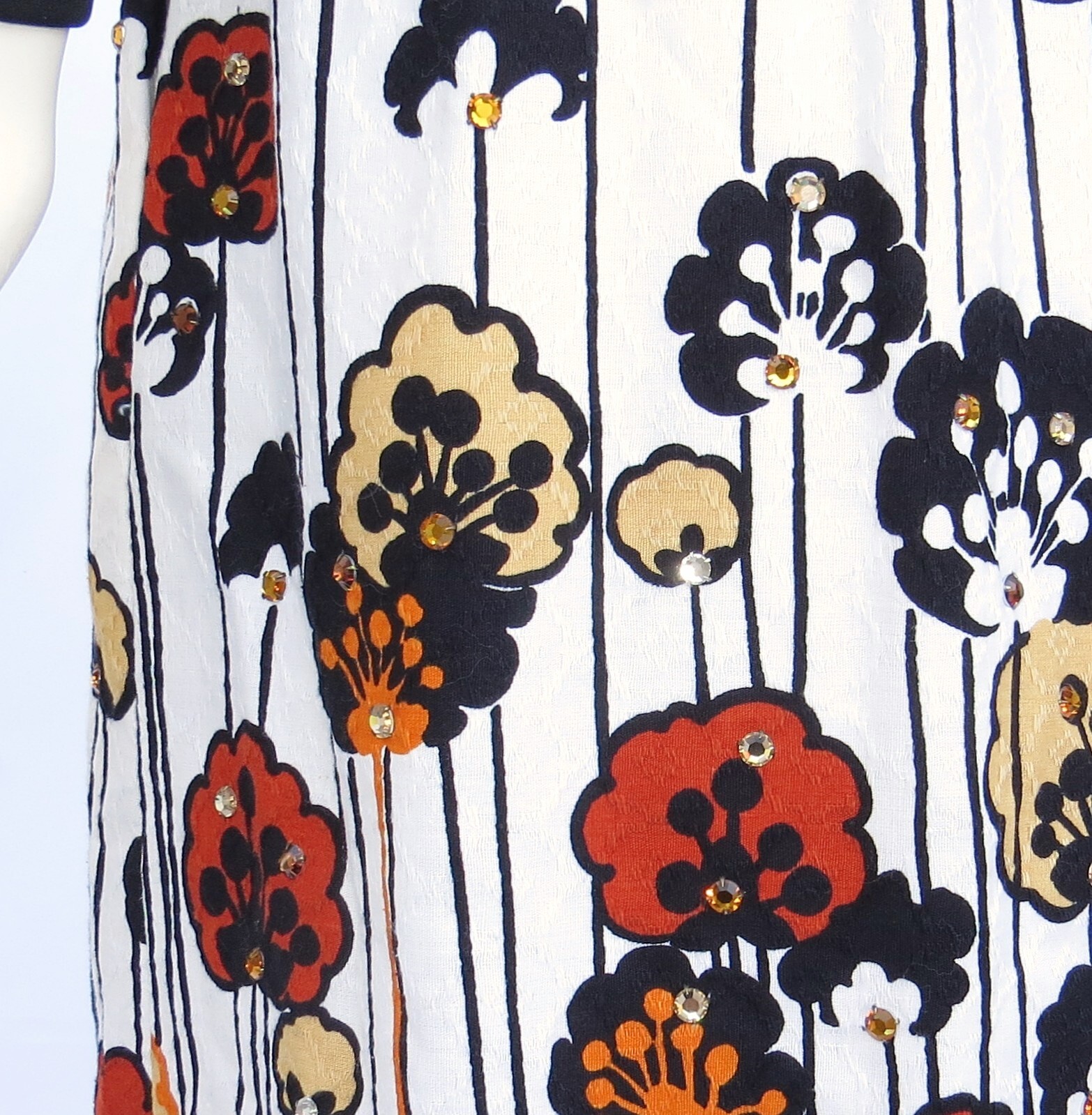 VTG 1960s Elinor Simmons MALCOLM STARR Floral Print ORANGE Rhinestone Dress XS/S