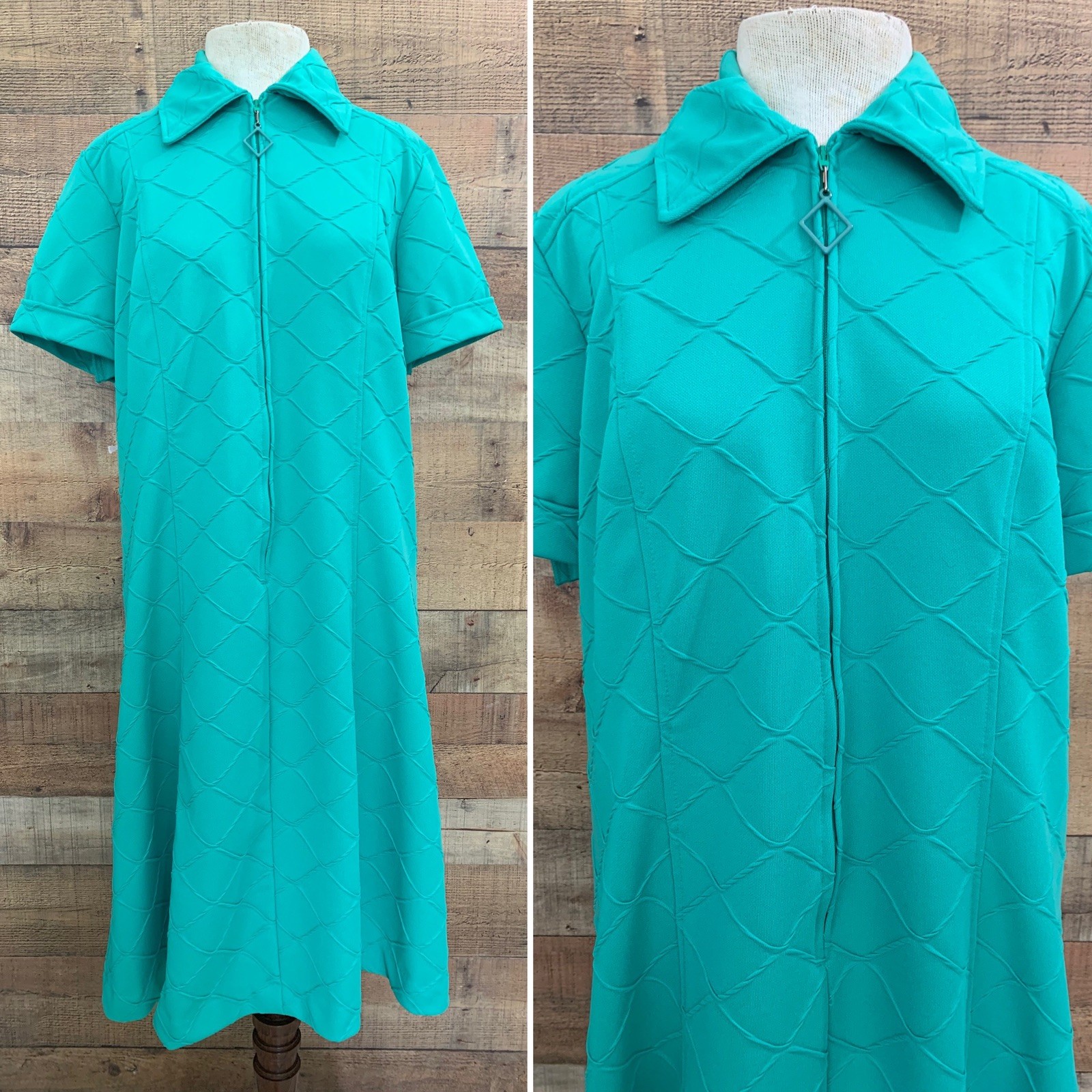 Vintage 1960s 1970s Mod Zip Front textured Dress 44” Bust /40” Waist