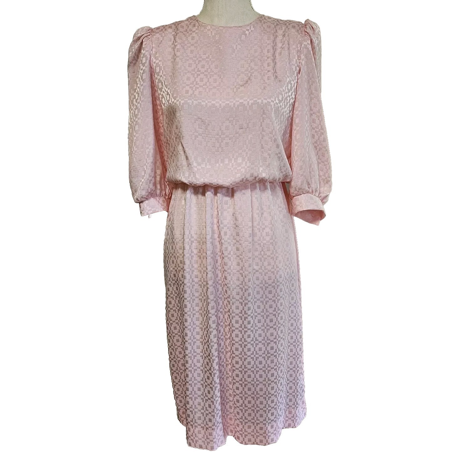 Vtg Lady Carol Petites Of New York Pastel Pink High Neck Blouson Dress Size 8