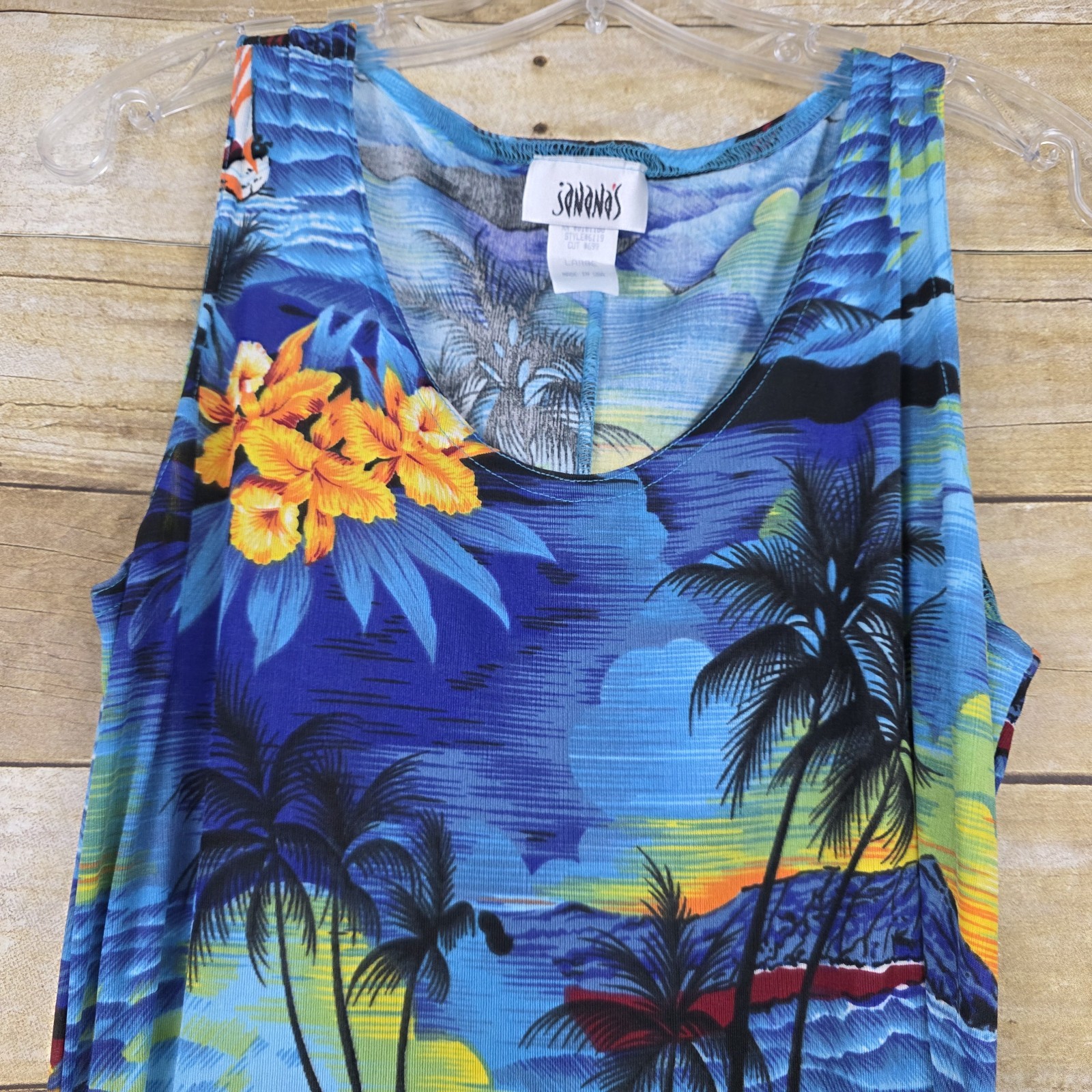 Vtg Jananas Tropical Wrap Dress Womens Sz L Summer Beach Tie Hawaiian Floral USA