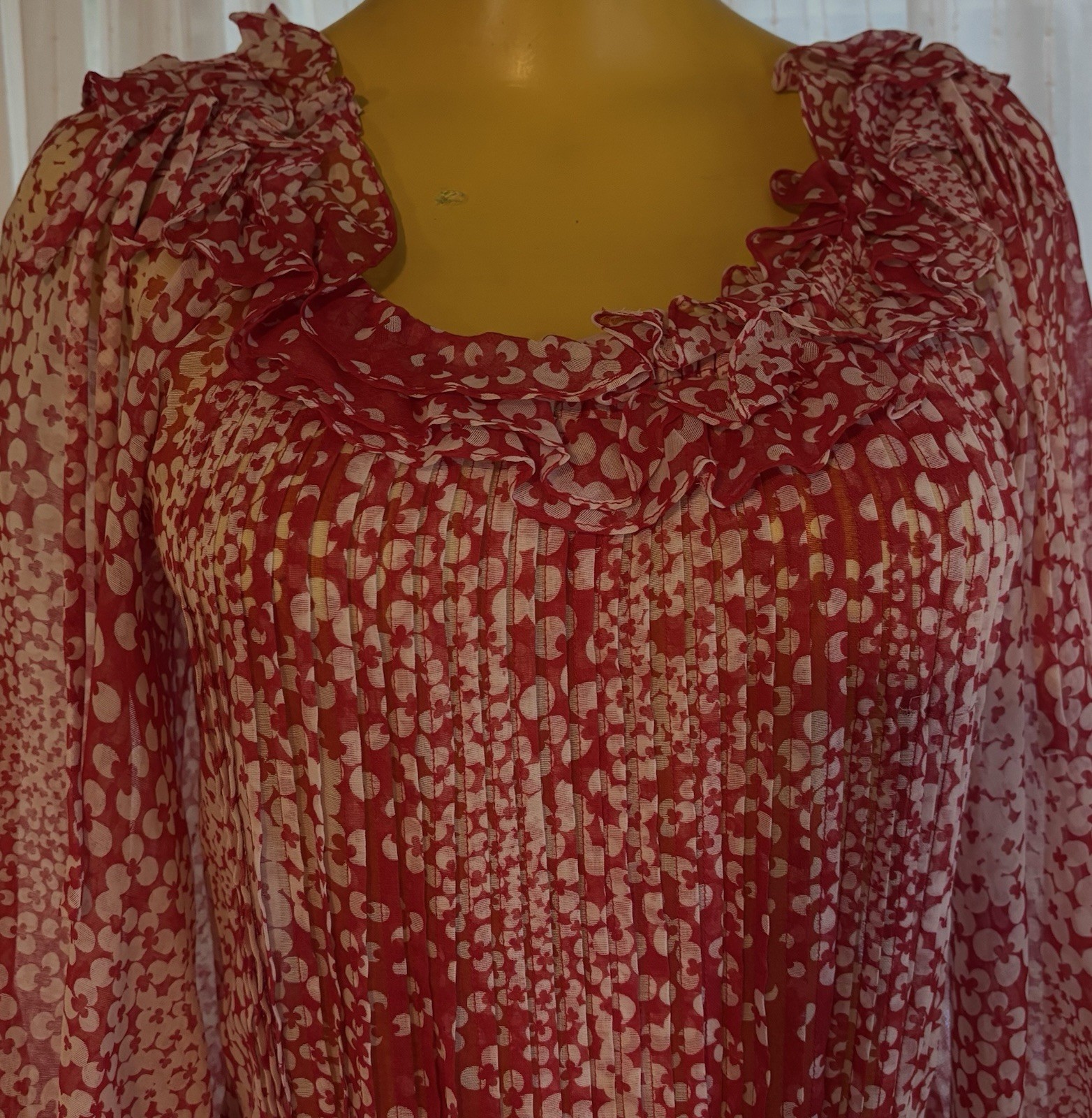 Lovely ALBERT NIPPON Red White Chiffon Semi Sheer Maxi Dress ILGWU Size 14