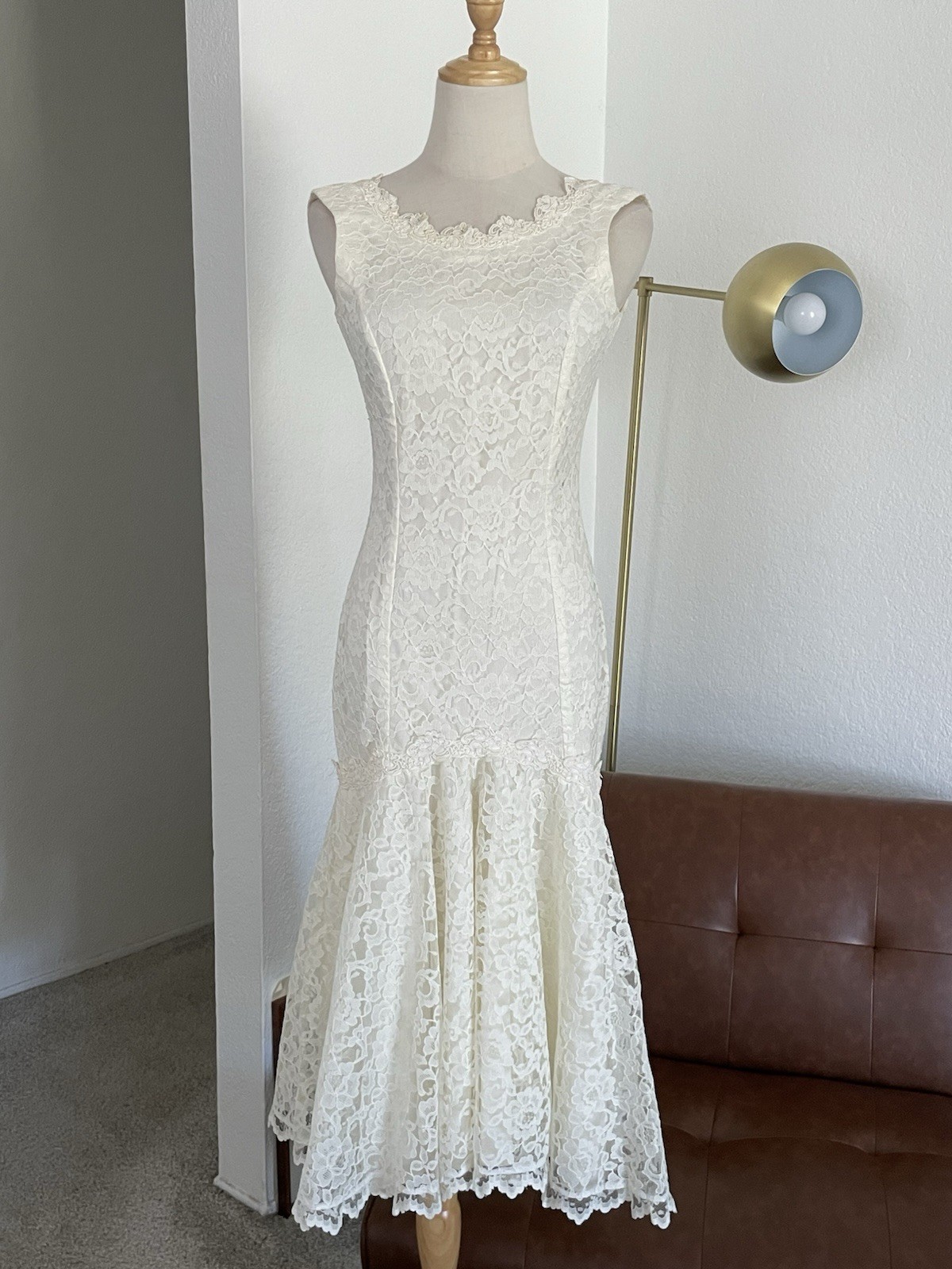 Vintage 1980s 1970s Boho Prairie Lace Wedding Formal Party Mermaid Dress