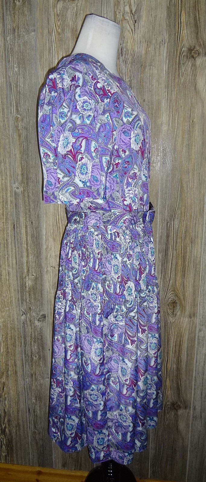 Vintage Lucy Pellini Purple & White Paisley Floral Print Blouson Dress Size 16
