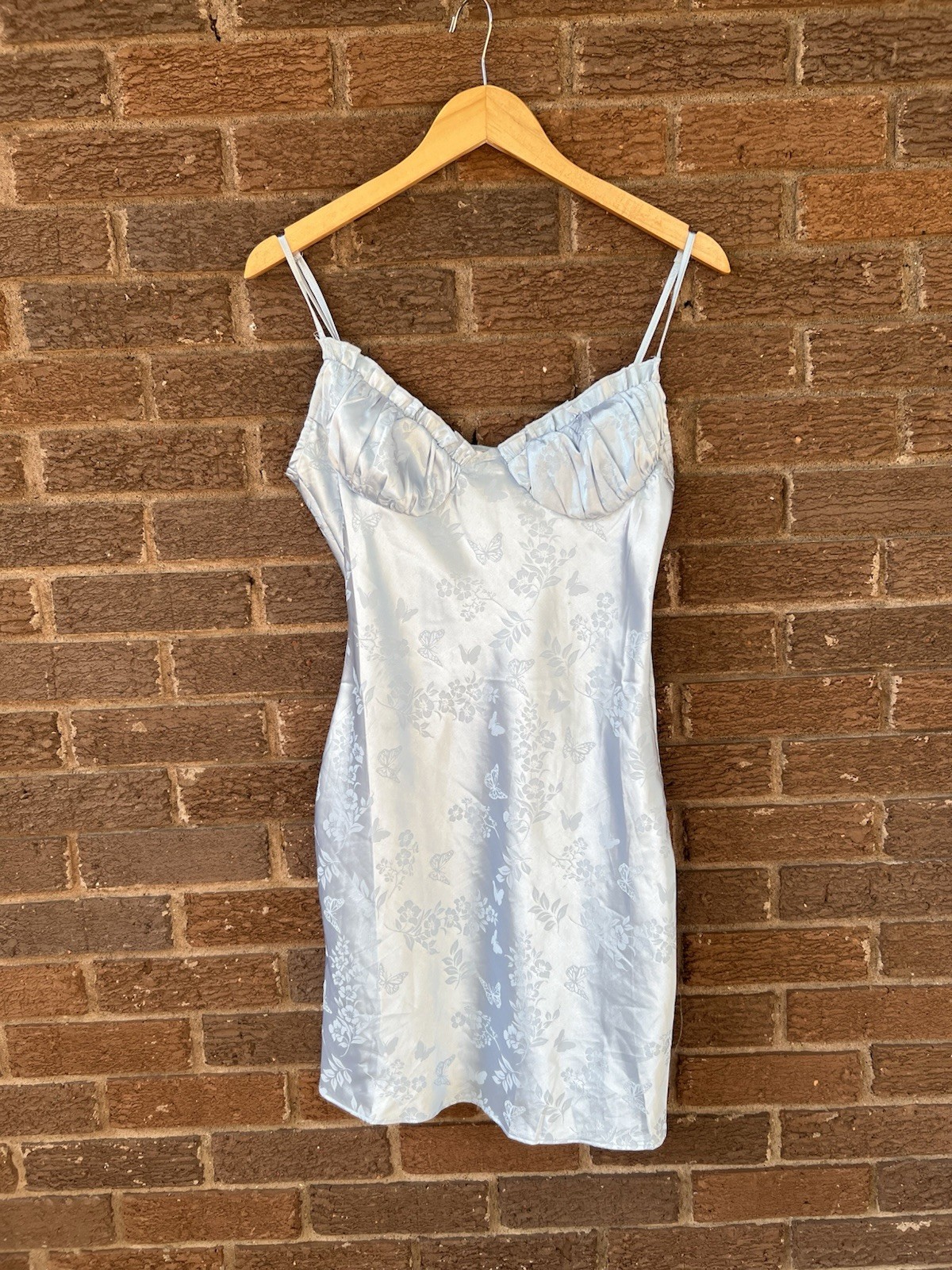 L.A. Hearts Light Blue Satin Slip Dress Butterfly Jacquard Bustier Medium NWT
