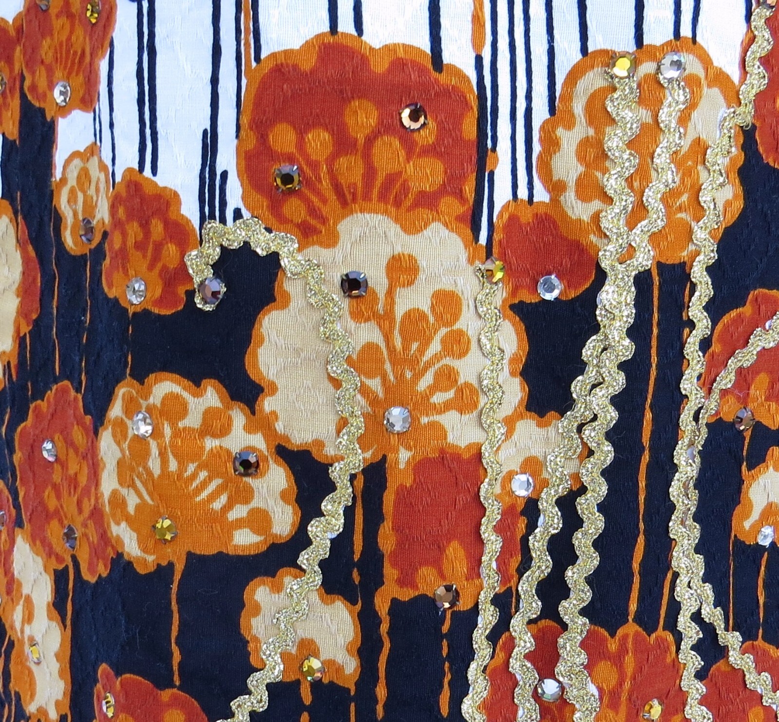 VTG 1960s Elinor Simmons MALCOLM STARR Floral Print ORANGE Rhinestone Dress XS/S