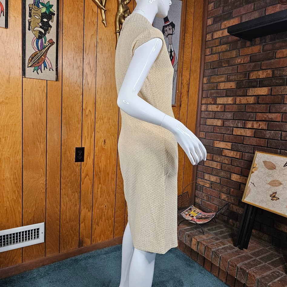 Vtg 70s Rontini Chunky Knit Sheath Bow Detail Crew Neck Sweater Wiggle Dress S/M