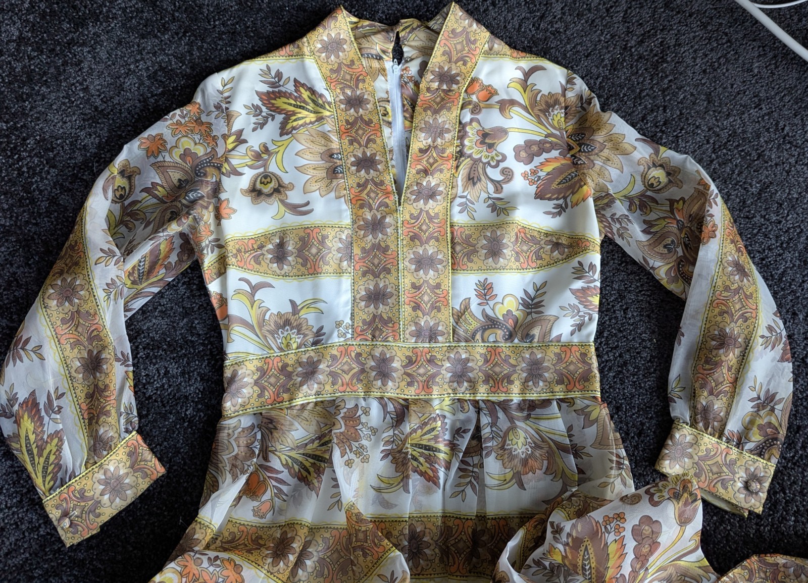 Avalon Classics VTG 1970’s Hostess Dress Maxi Empire Waist Sheer Floral Sz 12/14