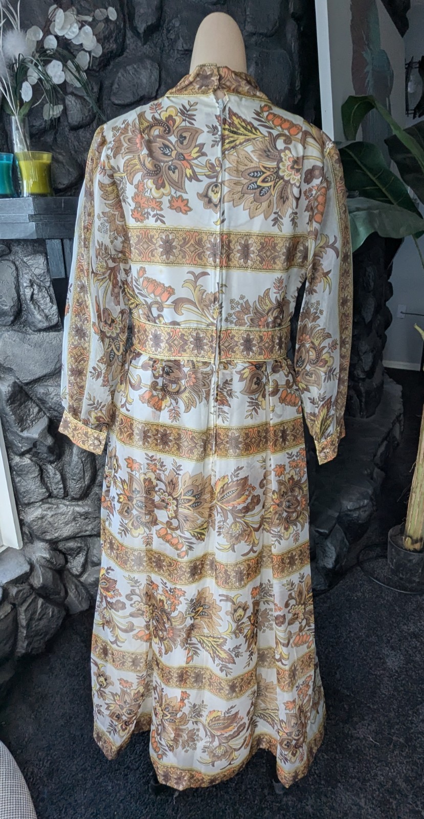 Avalon Classics VTG 1970’s Hostess Dress Maxi Empire Waist Sheer Floral Sz 12/14