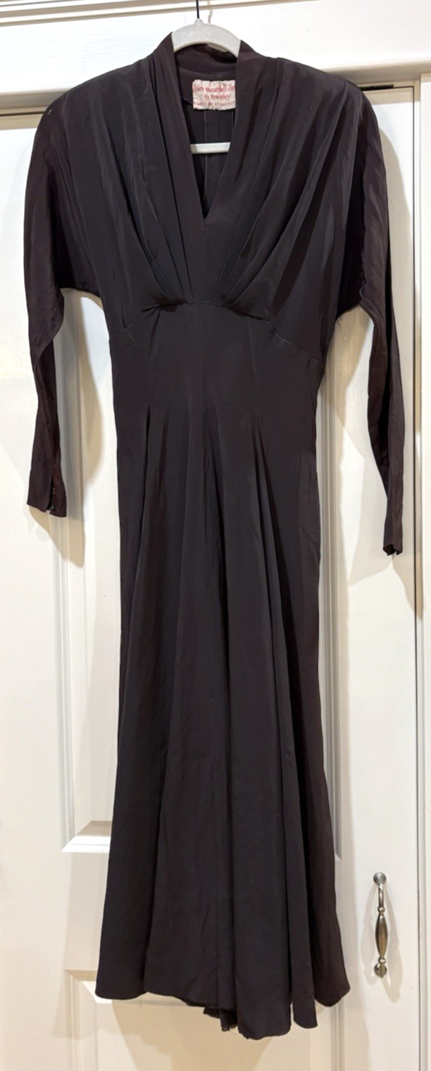 Vtg 1940s Claire McCardell Townley Stonecutter Rayon Dress Surplice Contrast XS