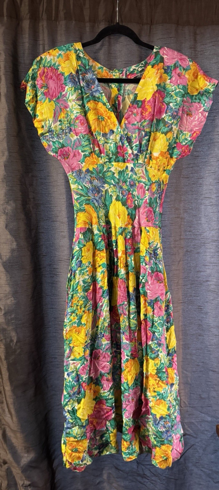Vintage All That Jazz Women Rayon Floral Short Sleeve Empire Waist Dress Sz 9/10