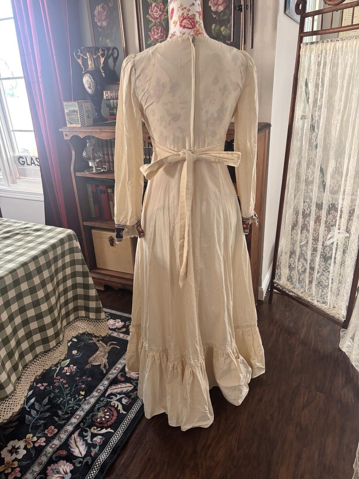 Gunne Sax by Jessica Beige Quilted Cotton Renaissance Revival Prairie Dress
