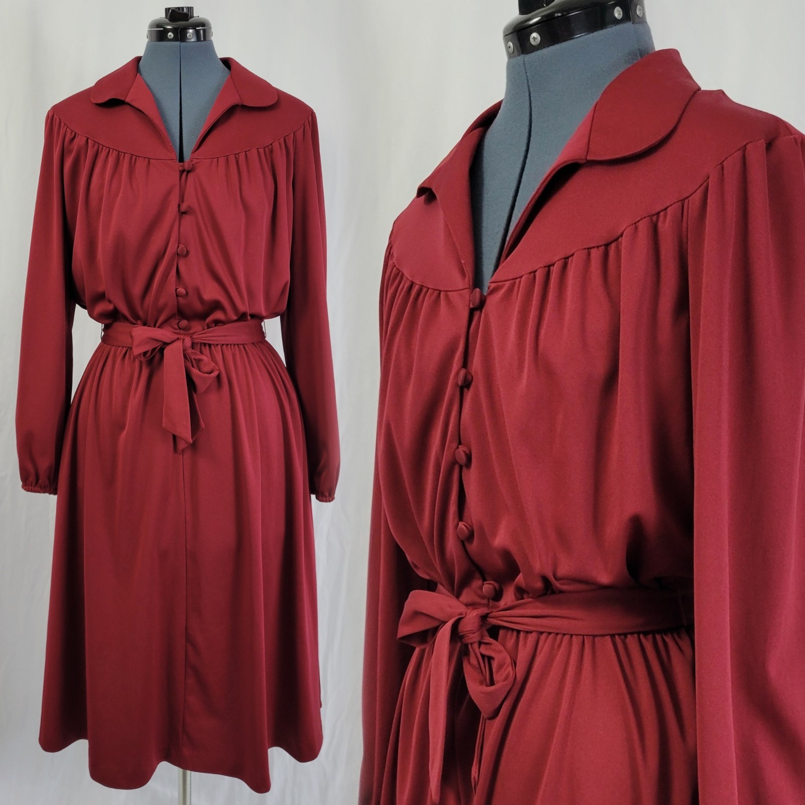 Vintage Wine Red Blouson Dress w Yoked & Collared Neckline Size M/L?