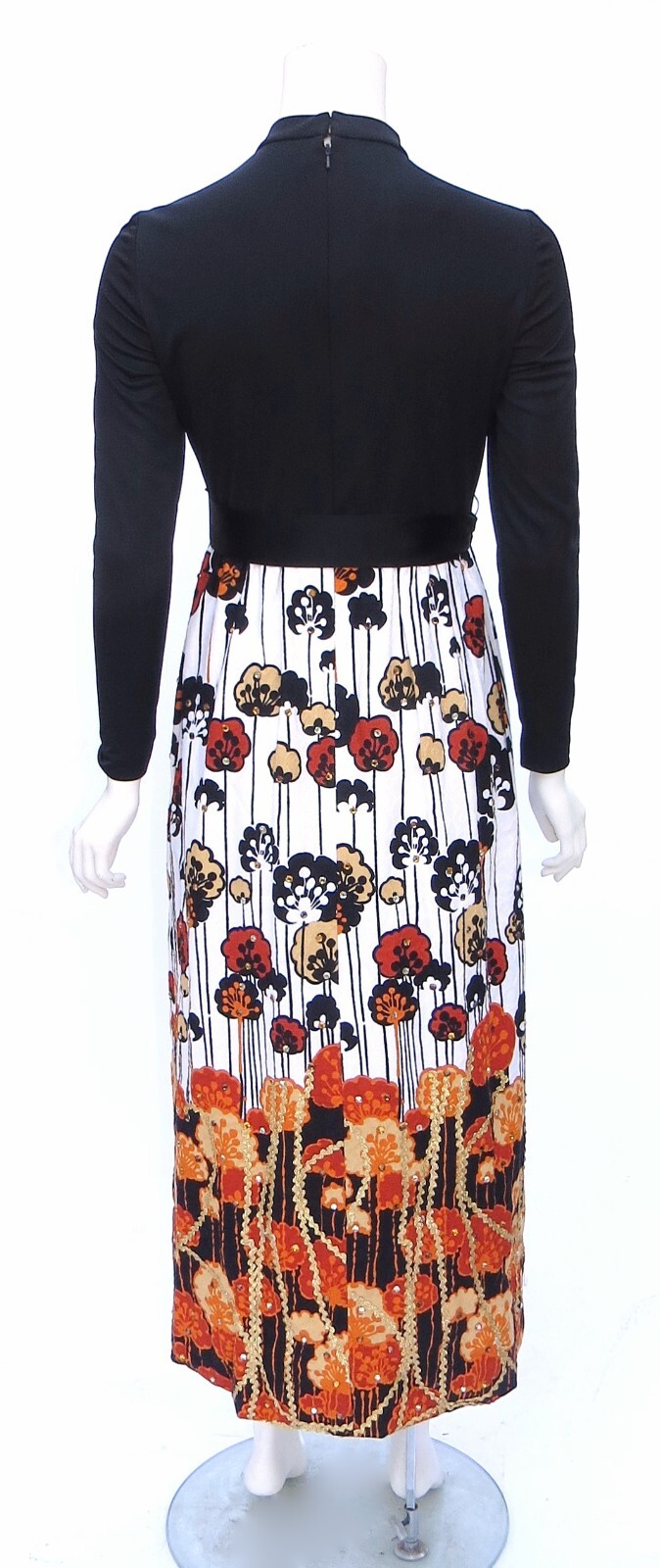VTG 1960s Elinor Simmons MALCOLM STARR Floral Print ORANGE Rhinestone Dress XS/S
