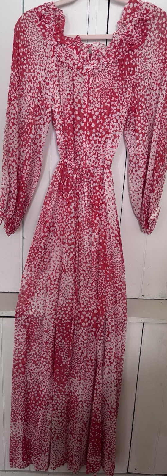 Lovely ALBERT NIPPON Red White Chiffon Semi Sheer Maxi Dress ILGWU Size 14