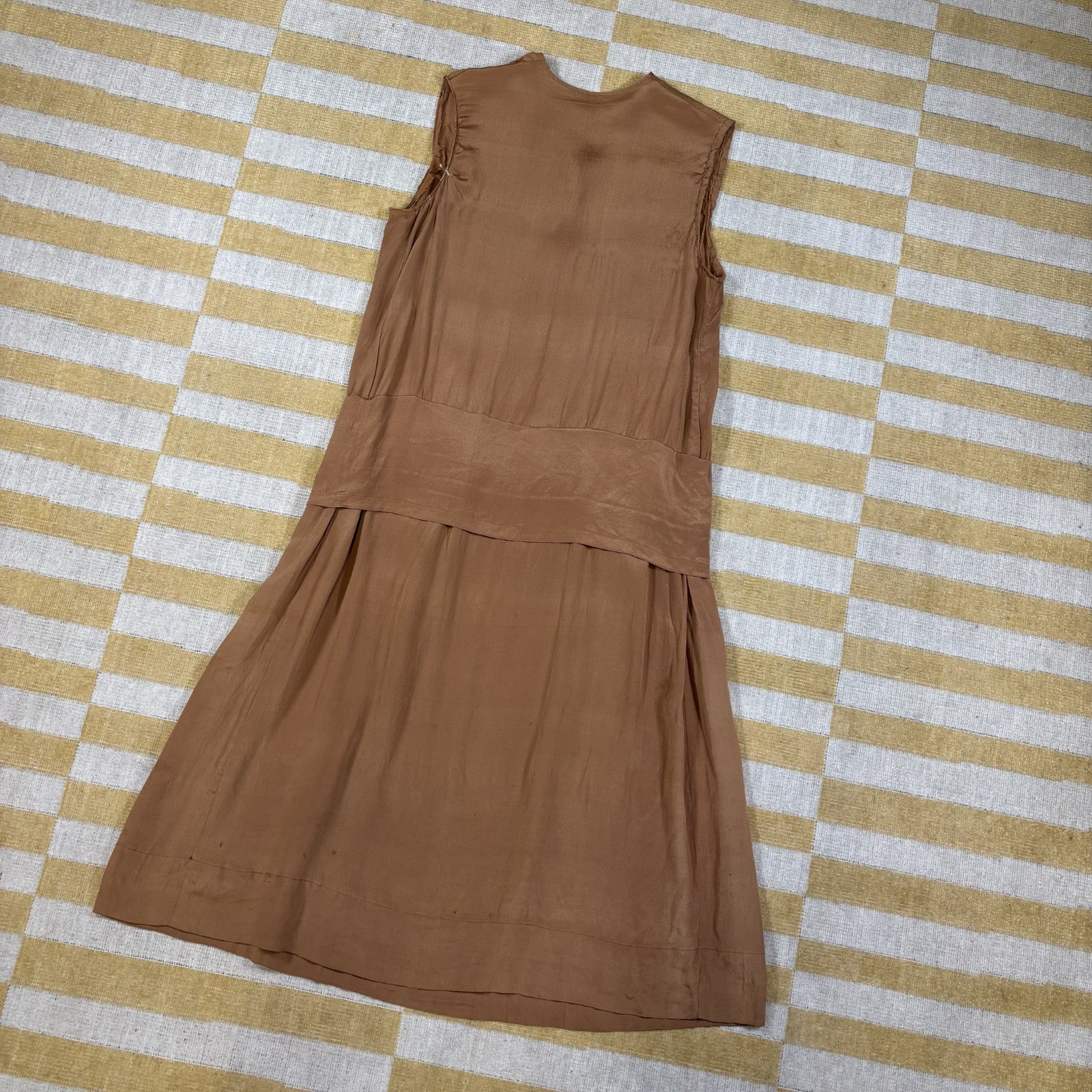 Antique 1920s Golden Brown Silk Drop Waist Sleeveless Dress