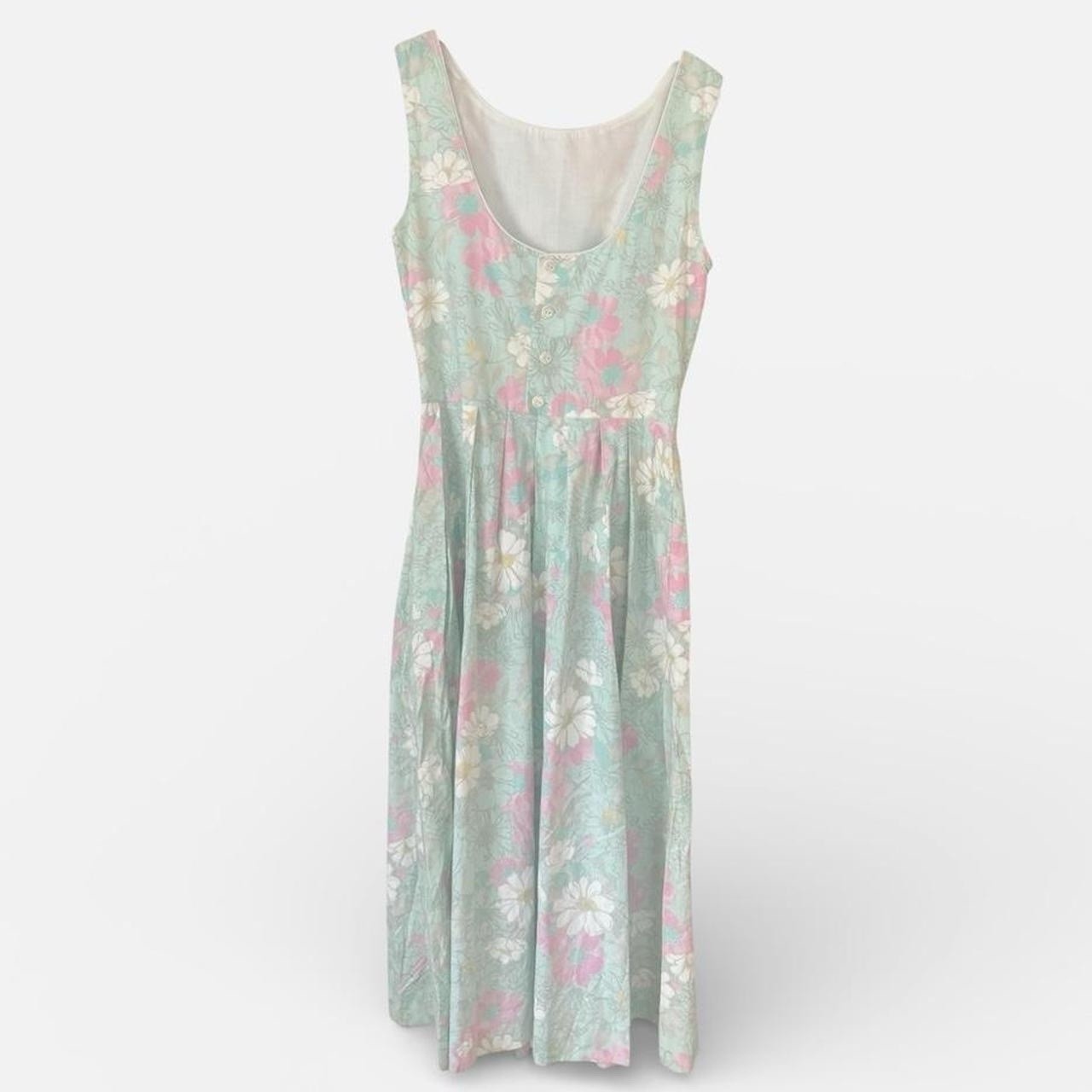 Lanz Original Sundress VTG 70s 80s Rainbow Floral Fitted Bodice Lined S/M
