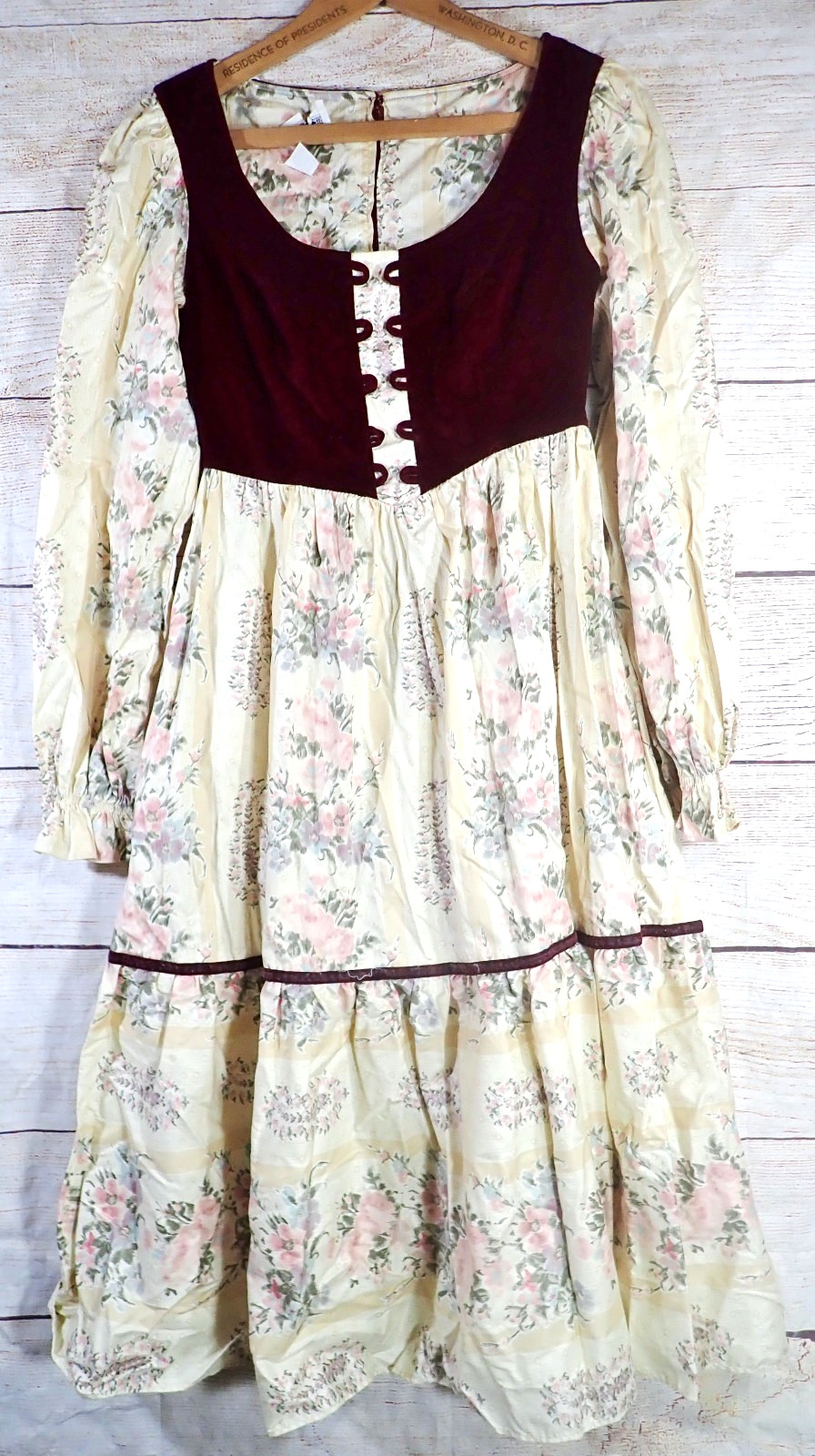 Vintage 70s ACT I New York Boho Prairie Dress Velvet Corset Calico Floral XXS/XS