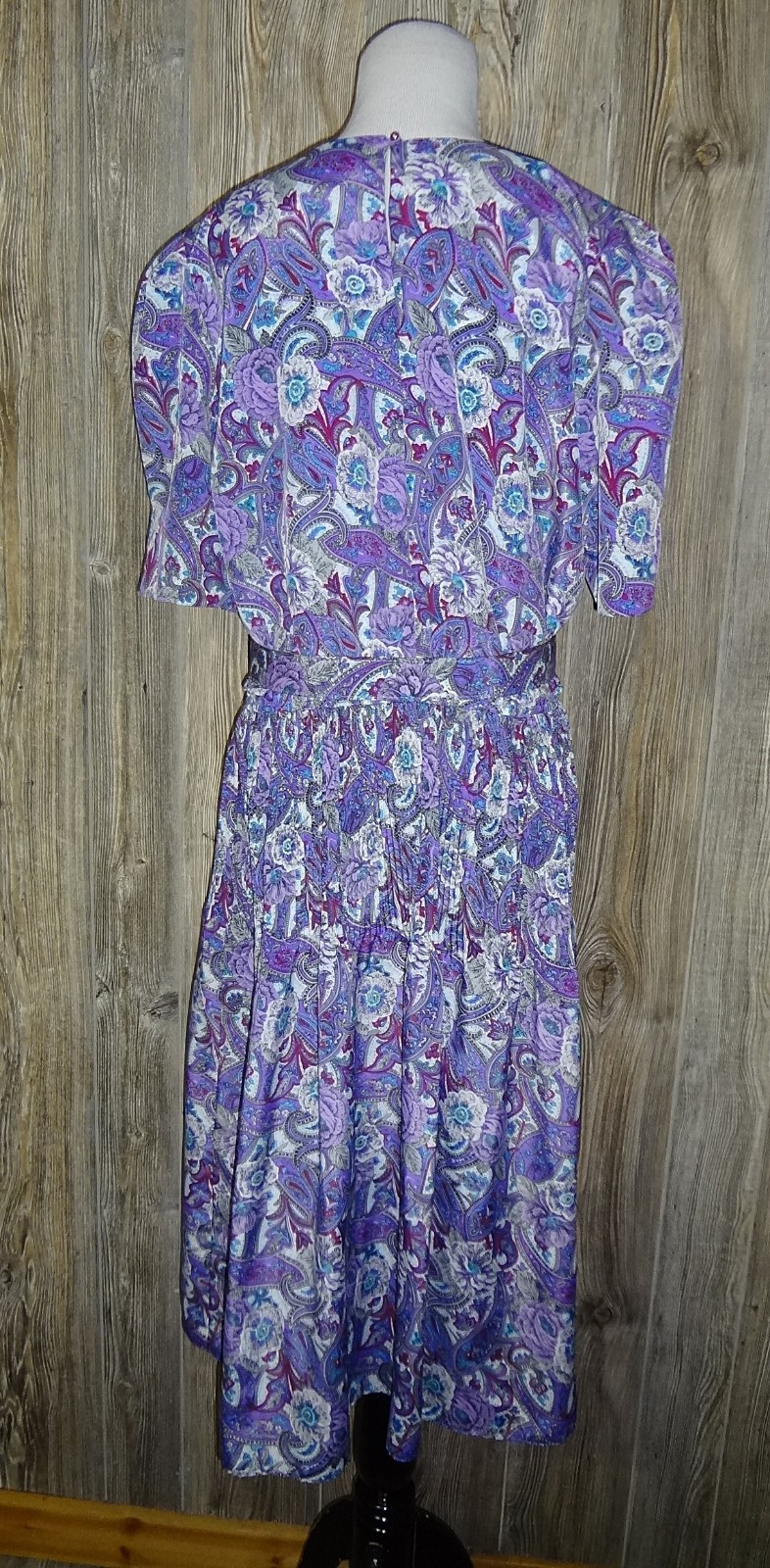 Vintage Lucy Pellini Purple & White Paisley Floral Print Blouson Dress Size 16