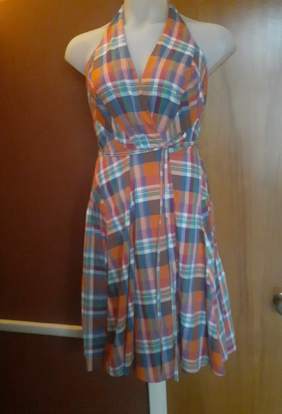 AMERICAN LIVING Vintage WRAP/HALTER Plaid Dress SZ 10 100% Cotton EUC