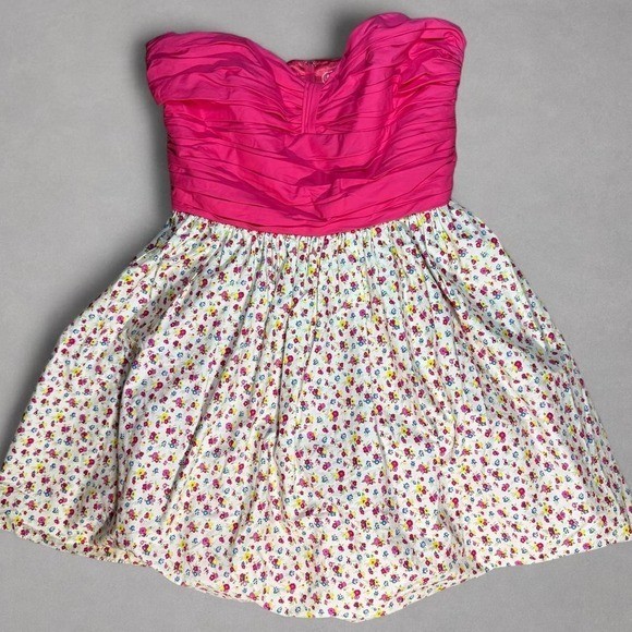 Vintage Betsey Johnson Strapless Floral Fit & Flare Dress Pink Women’s Large