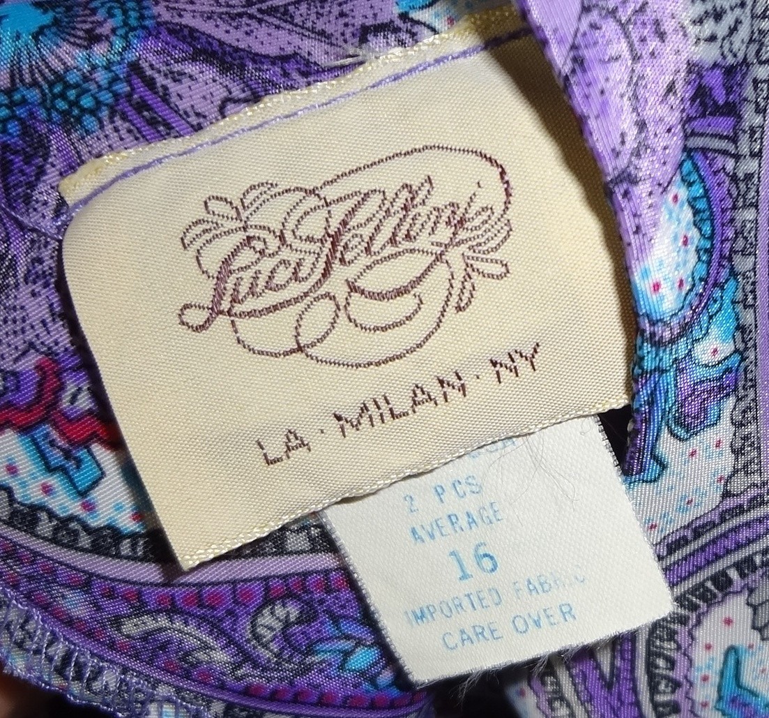 Vintage Lucy Pellini Purple & White Paisley Floral Print Blouson Dress Size 16