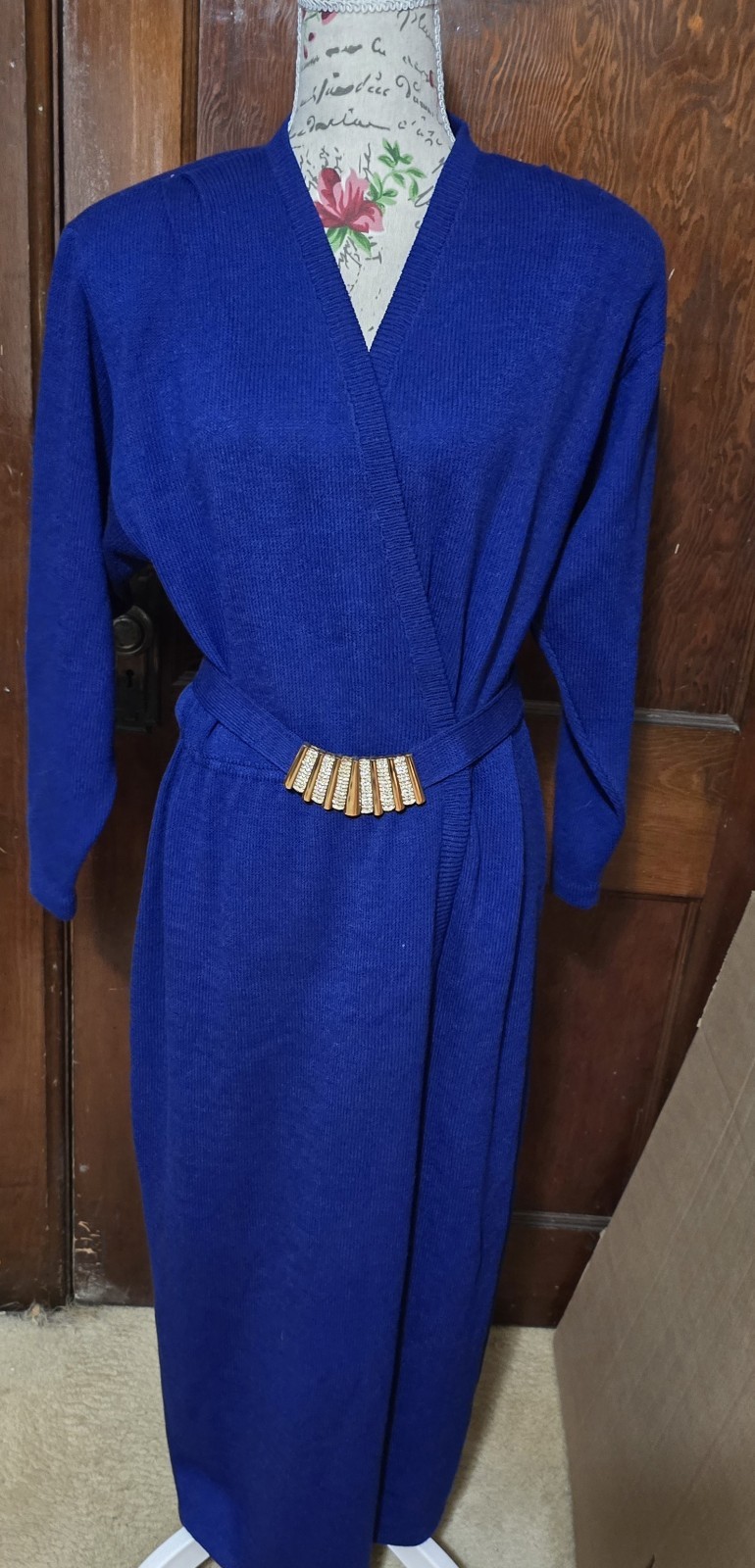 Vintage Electric Blue Knit Wrap Dress By St.john By Marie Gray