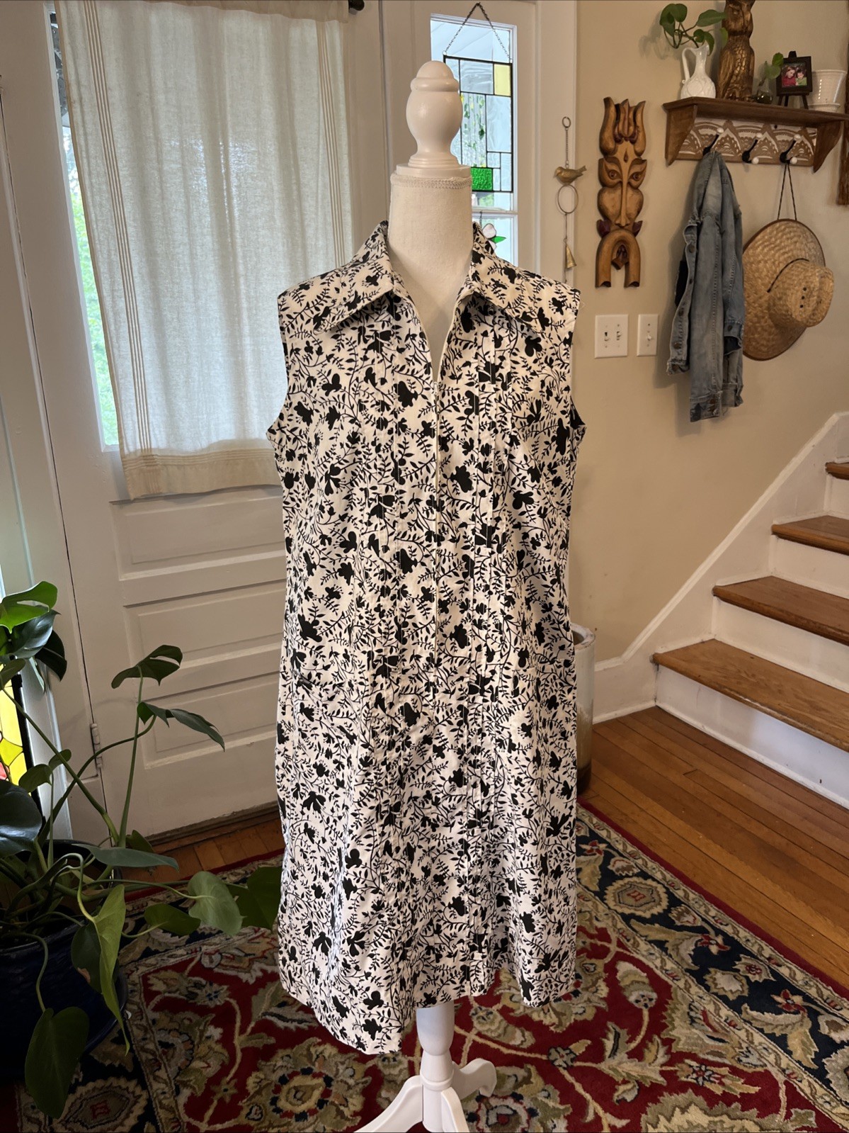 Vintage Housedress 1960’s Dress MCM Medium 50’s Handmade Chore Pockets Zip Front