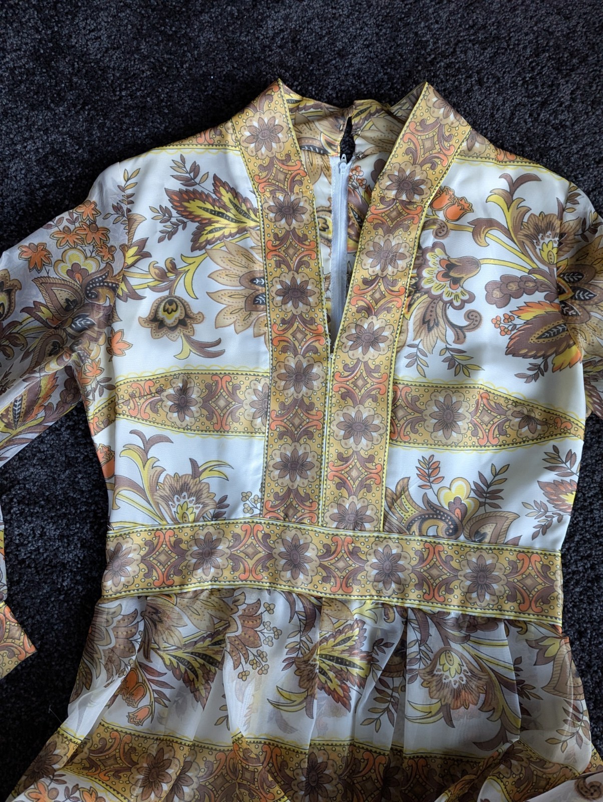 Avalon Classics VTG 1970’s Hostess Dress Maxi Empire Waist Sheer Floral Sz 12/14